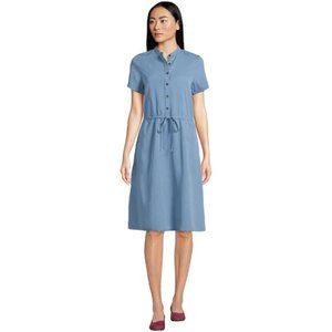 Lands End Blue Oeko-Tex Shirt Dress Drawstring Waist Short Sleeves Womens Sz 16